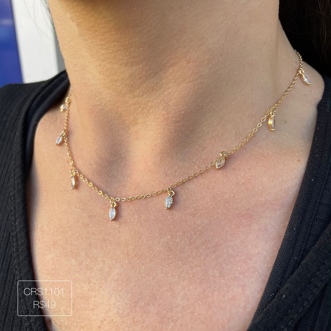 Colar Avella Corrente Com 9 Navetes Esplendor Dourado